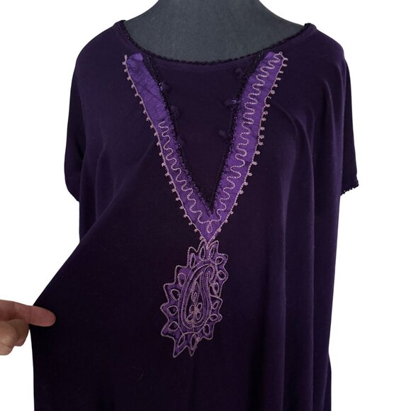 Purple Embroidered Short Sleeve A-Line Dress By S.R. Fashion Womens Size XL Rayo - Picture 2 of 6